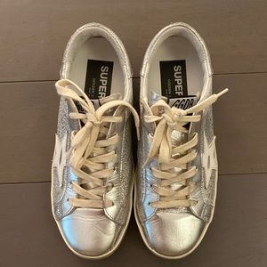 Silver glittery golden goose sneakers